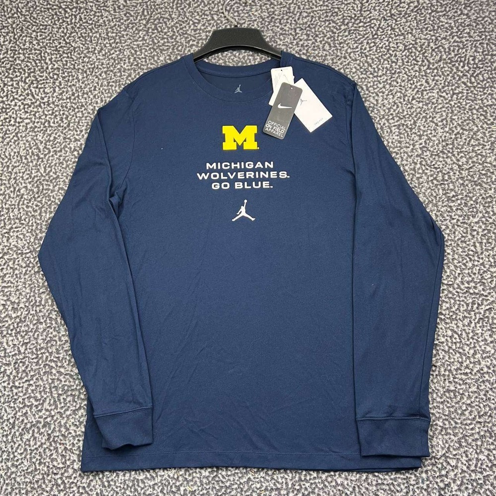 Air Jordan Michigan Wolverines Dri-FIT Shirt Men Large Navy Blue Long Sleeve New